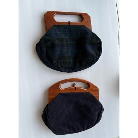 VTG Triminghams Bermuda Clutch Duo: Wood Handle, Wool Tartan Preppy Holiday Gift - Picture 2 of 12